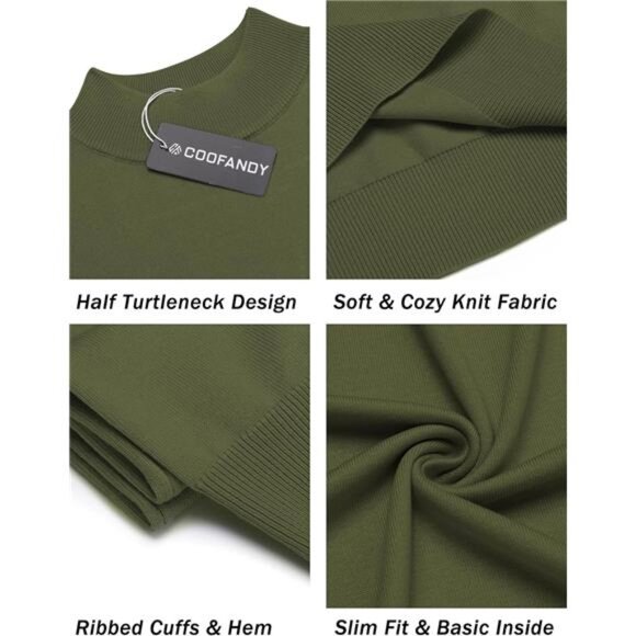 Mens Mock Turtleneck Sweater Short Sleeve Casual Dress Sweater Shirt - Picture 5 of 5